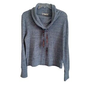 Wall Flower blue waffle boho string textured cowl neck sweater